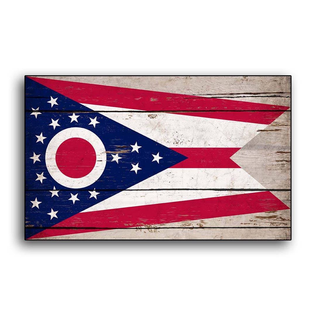 Ohio State Flag Canvas Mounted Sign Wood Flag Flags Wooden Handmade