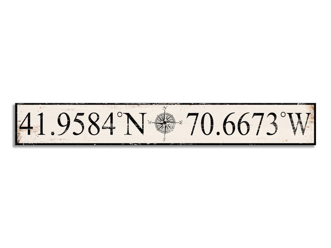 Lat Sign Lat Long Compass Personalized Canvas Print on Wood Coordinate Sign ...