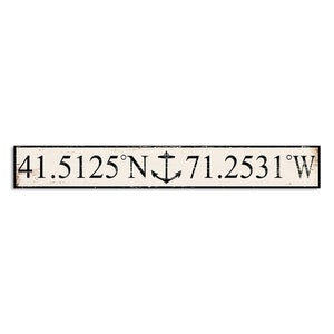 Customized Latitude Longitude & Anchor Wood Coordinate Sign Nautical Print on Wood Decor wooden handmade home decor wall signs