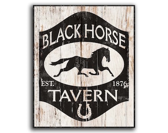 Black Horse Tavern Home wood wooden handmade decor sign print wall art signs Bar Saloon pub mancave