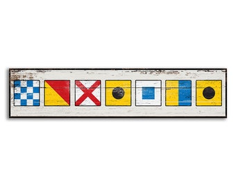 Nautical Flag Personalized Name or word in nautical flags canvas print on wood wooden sign nautical flag sign signs wedding gift print decor