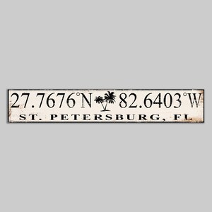 Customized Latitude Longitude On Canvas mounted wood panel Coordinate Sign Palm Trees Print Wood Decor handmade home decor wall signs