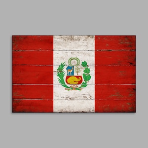 Peru Flag canvas on wood Peruvian Flags Rustic Flags wooden handmade sign decor sign wall decor store plaque signs