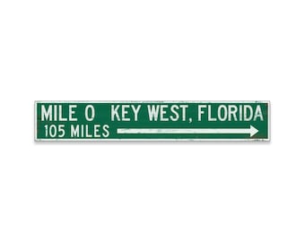 Key West Florida Mile 0 Directional Arrow Sign, Rustic Canvas Print Decor