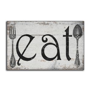Eat sign wooden handmade sign eat fork spoon decor cottage wood print bakery restaurant kitchen dining wall decor signs plaque business cafe