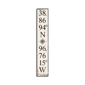 Personalized Vertical Latitude Longitude On Canvas mounted wood panel Coordinate Sign Nautical Compass Print Wood Decor home decor wall
