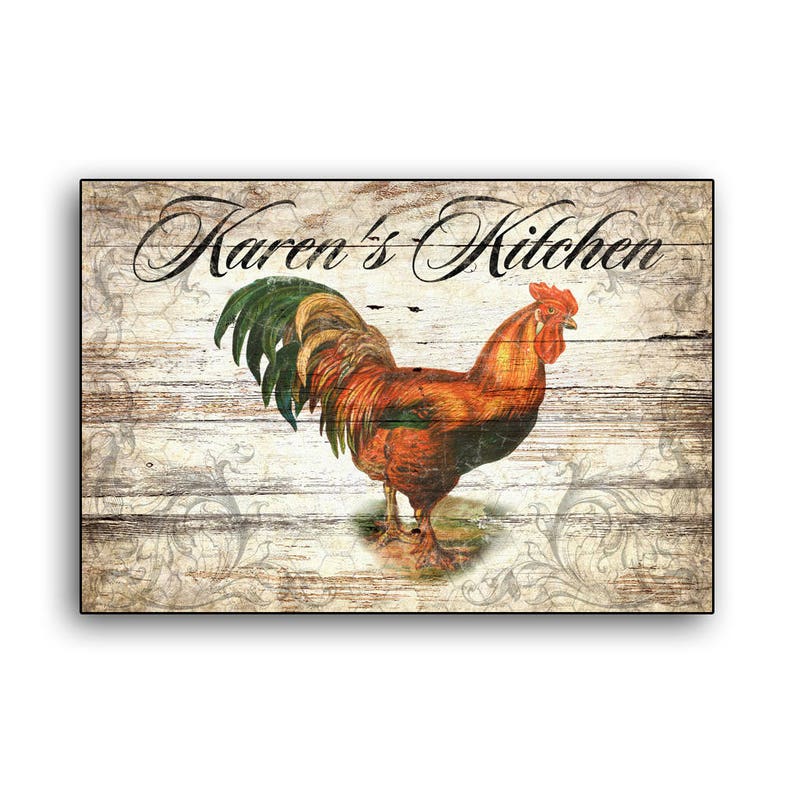 Rooster Personalized Kitchen Handmade Wood Sign Country