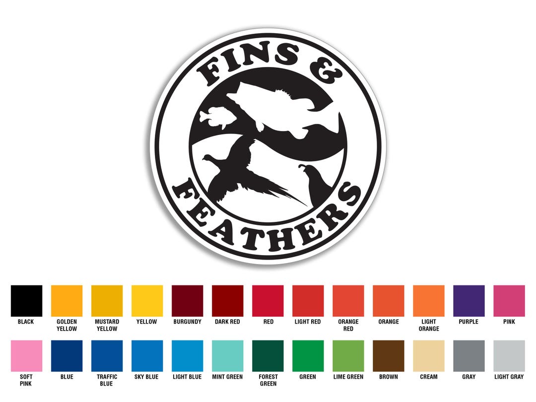 Fish Fin Sticker Hunting Sticker Fins & Feathers Printed Fish Quail Decal Decals Fishing ...