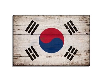South Korea Flag Canvas Print on Wood handmade sign decor sign print Korean wall decor store plaque signs