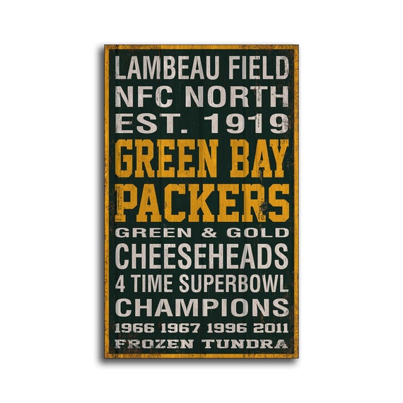 Green Bay Packers Football Print On Wood Decor Wooden Etsy