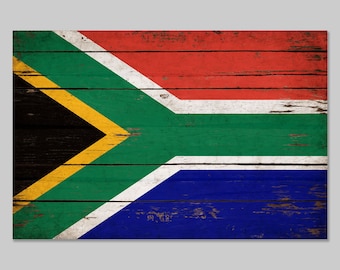 South Africa Flag Flags Rustic Flags wooden handmade Printed Canvas Mounted sign African decor wall decor store cottage signs