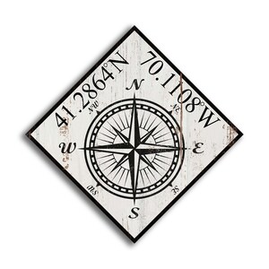 Customized Latitude Longitude Wood Coordinate Sign Nautical Compass Hand Crafted Print on Wood Decor wooden handmade home decor wall signs