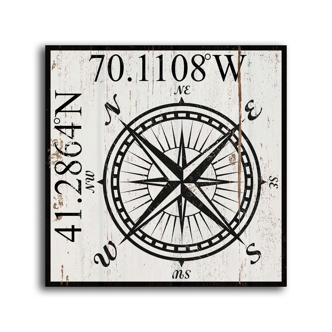 Compass Wood Sign States Print Wooden Compass Rose Plaque Handmade