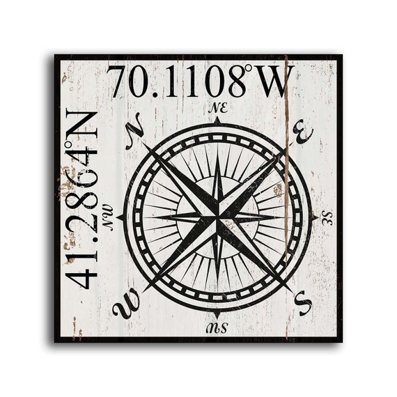 Compass Wood Sign States Print Wooden Compass Rose Plaque Etsy