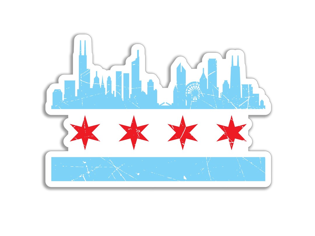 Chicago Window Sticker Chicago Flag Skyline Sticker: Distressed Vinyl Decal (2 Inch) - Etsy