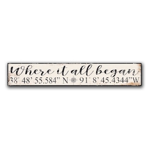 Where it all began Customized Latitude Longitude Wood Coordinate Sign Nautical Compass Print on Wood Decor home decor wall