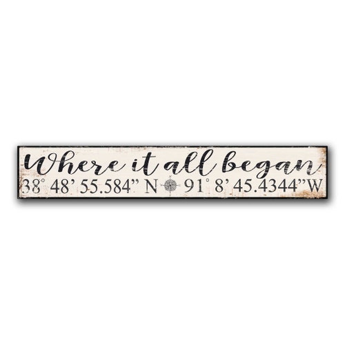 Where it all began Customized Latitude Longitude Wood Coordinate Sign Nautical Compass Print on Wood Decor home decor wall