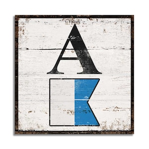 Nautical Flag and Letter canvas print mounted to wood sign nautical flag signs, wedding gift, wood wooden handmade print decor wall decor