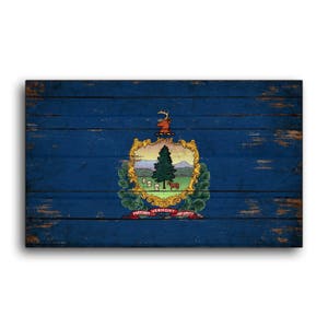 Vermont State Flag canvas on wood Flag Flags wooden handmade Home Wall Decor print printed sign decor sign wall