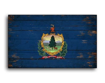 Vermont State Flag canvas on wood Flag Flags wooden handmade Home Wall Decor print printed sign decor sign wall