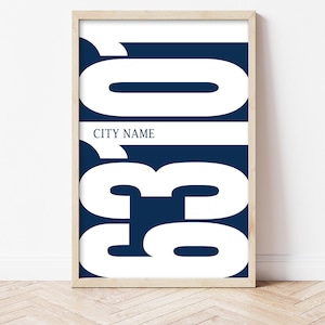 Personalized Zip Code City Name Print Color Choices Frame Not Included