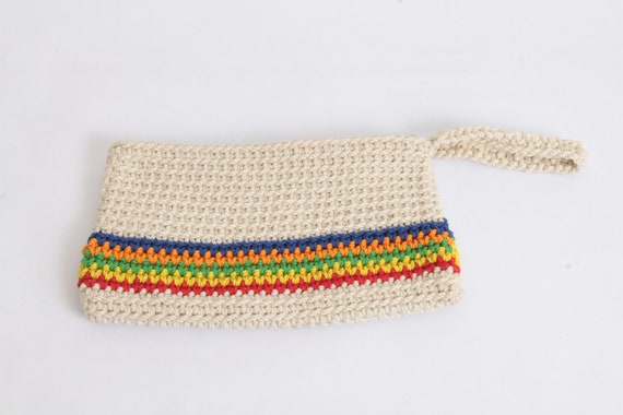1960's Crochet Clutch Bag With Rainbow Stripe, Ga… - image 2