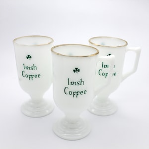 Set of Three Vintage Milk Glass Irish Coffee Mugs