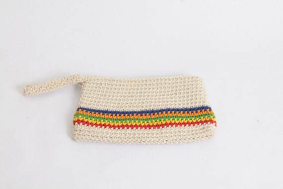 1960's Crochet Clutch Bag With Rainbow Stripe, Ga… - image 5