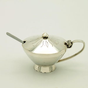 English Silver Plated Mustard Jar/Pot with Glass Liner made by Angora