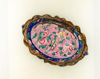 Antieke Qing-Chinese kantonse emaille pin schotel, email op koper