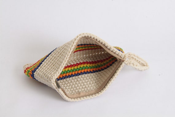 1960's Crochet Clutch Bag With Rainbow Stripe, Ga… - image 3