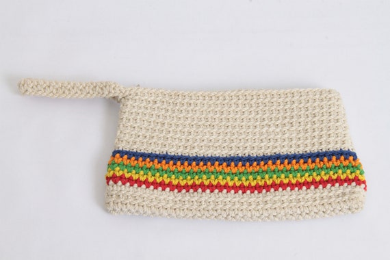 1960's Crochet Clutch Bag With Rainbow Stripe, Ga… - image 1