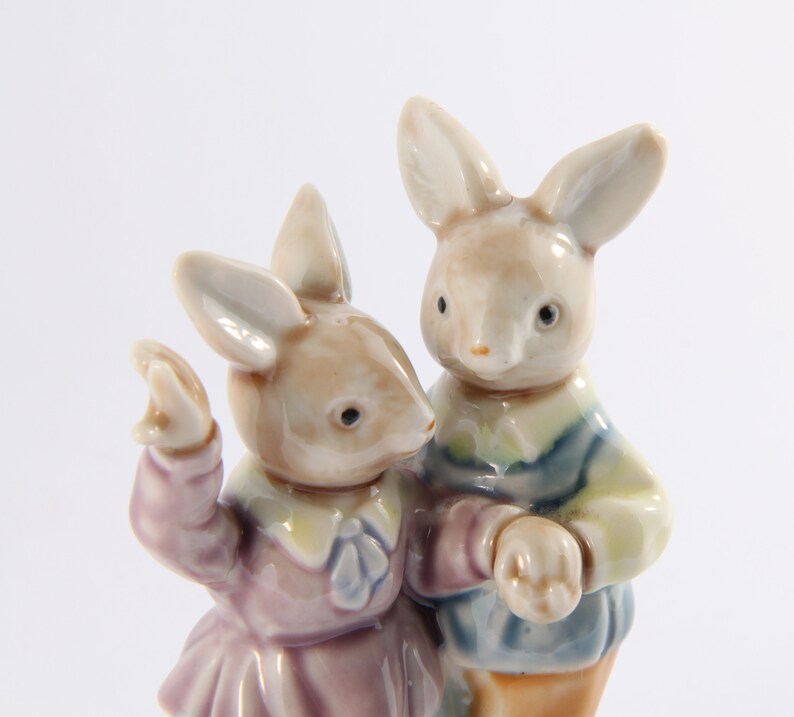 Porcelain Rabbits Figurine Vintage Rabbit Ornament Dancing Etsy