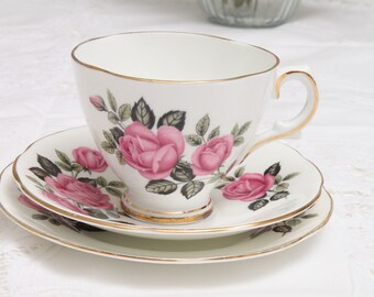 1950 Royal Stuart Spencer Stevenson Pink Rode Pattern Trio, tazza da tè, piattino, piatto da tè