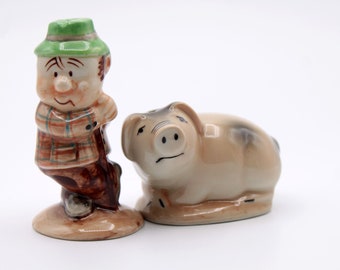 Novelty Ceramic Salt and Pepper Pots/Shakers Pig Farmer and Pig, HP Ceramics