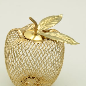 Vintage Brass Mesh Apple Shaped PouPourri Holder/Trinket Box
