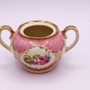 Rare Vintage James Sadler Globe Sugar Bowl. Bowl Only, No Lid, Pink Floral Pattern