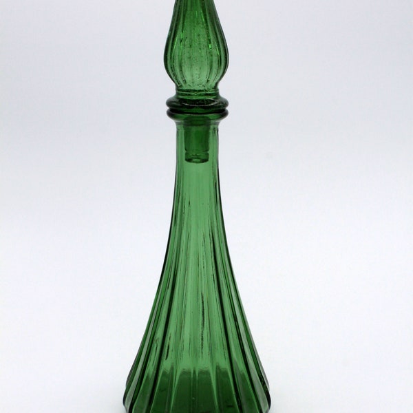 1960's Empoli Emerald Green Glass Genie Bottle, Small Size, Made in Italy