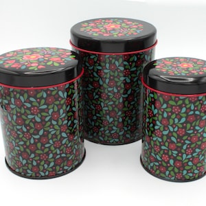 Set of Three Pretty Vintage Tins, Bisquets Tins, Pretty Floral Pattern, Roses and Castles Canal Art Style