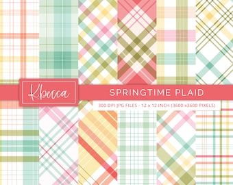 Spring Plaid Digital Paper, Easter Plaid Seamless Digital Paper, Pastel Plaid Digital Paper, Commercial Use Plaid Digital Papers