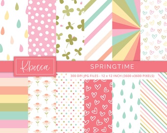 Springtime Digital Papers, Spring Digital Paper, Seamless Digital Paper, Pastel Rainbow Digital Paper, Commercial Use Digital Papers