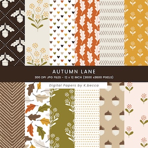 Fall Digital Paper, Autumn Digital Papers, Leaves & Acorns Digital Paper, Seamless Fall Digital Papers, Commercial Use Digital Papers