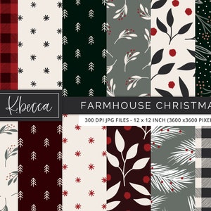 Farmhouse Christmas Digital Papers, Christmas Digital Paper, Farmhouse Digital Papers, Christmas Digital Backgrounds, Commercial Use