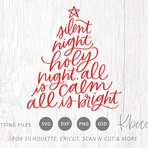 Árbol de Navidad de Noche de Paz SVG, Árbol de Navidad SVG, Letras de Navidad Svg, Archivo de corte de Noche de Paz, Archivos de corte para Silhouette y Cricut