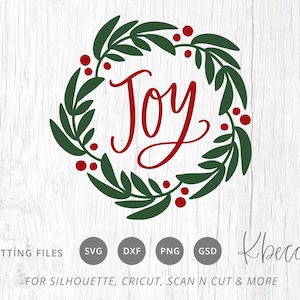 Joy Wreath SVG, Joy SVG, Wreath SVG, Christmas Wreath Cut File, Handwritten Svg, Cut Files for Silhouette & Cricut