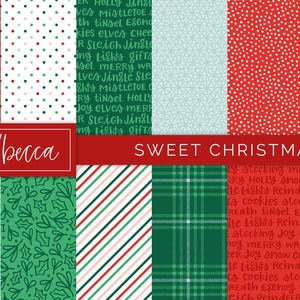 Christmas Digital Paper Set, Red and Green Christmas Patterns, Seamless Christmas Digital Papers, Scrapbooking, Card Making, Commercial Use