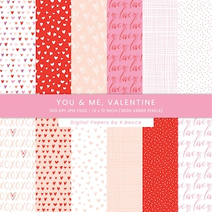 Valentinstag Nahtlose digitale Papiere, Valentinstag Hintergründe, Herzen Scrapbook Papier, Valentinstag Digital Papier, Rot & Pink, kommerzielle Nutzung