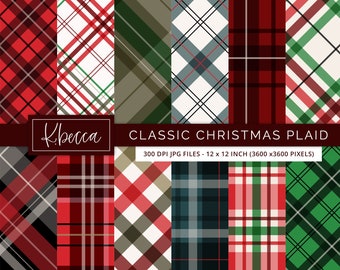 Papel digital a cuadros de Navidad, cuadros navideños digitales, cuadros navideños sin costuras, papel imprimible a cuadros, cuadros navideños, uso comercial