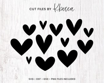 Corazones SVG, archivo de corte SVG de corazón, paquete SVG de corazón, muchos corazones, corazones dibujados a mano, archivos de corte para Cricut, corazones dibujados a mano, uso comercial