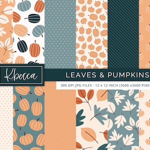 Leaves & Pumpkins Digital Paper, Fall Digital Paper, Autumn Digital Papers, Seamless Fall Digital Papers, Commercial Use Digital Papers